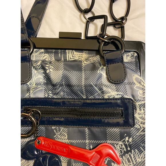 LeSportsac Plaid Handbag Rare Boutique Limited Garbo Blue‎ Retro Utility Sporty - Picture 5 of 7